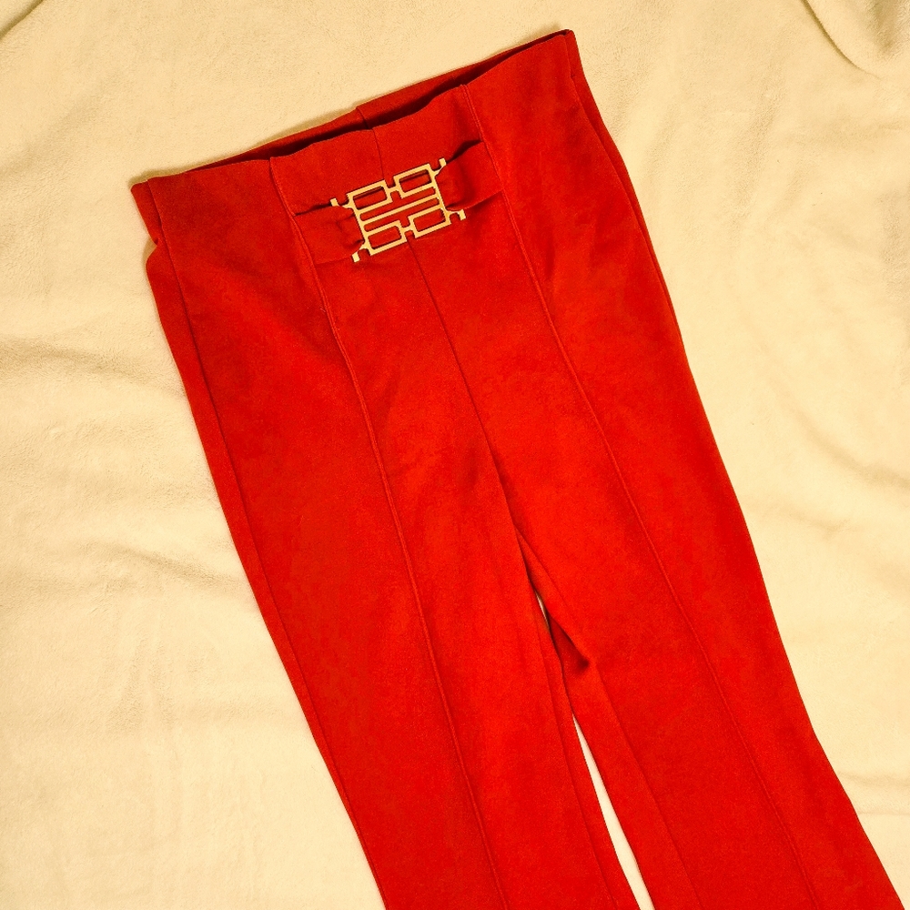 Bright Red High Waisted Work Pants with Gold Hardware A'gaci  NWT